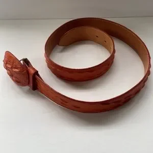 Crocodile Embossed Leather Belt Red Hand Crafted Herencia Mexico Womens Size 38 Herencia Red Crocodile Embossed Belt Leather Mexico Handmade  main image 4